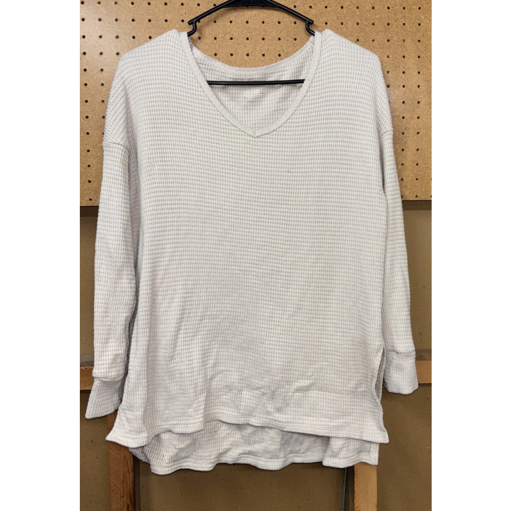 American Eagle Ribbed Tan V Neck Thermal Top Shirt Size Xs